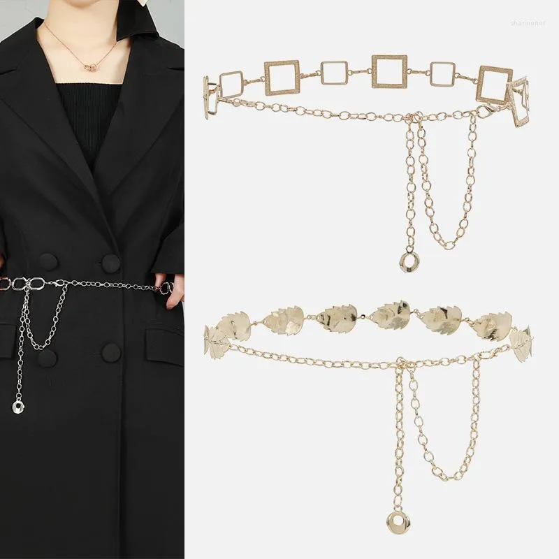 Cinture Moda Donna Elegante Cintura a catena in metallo geometrica Vita sottile regolabile per cappotto da donna Accessori decorativi