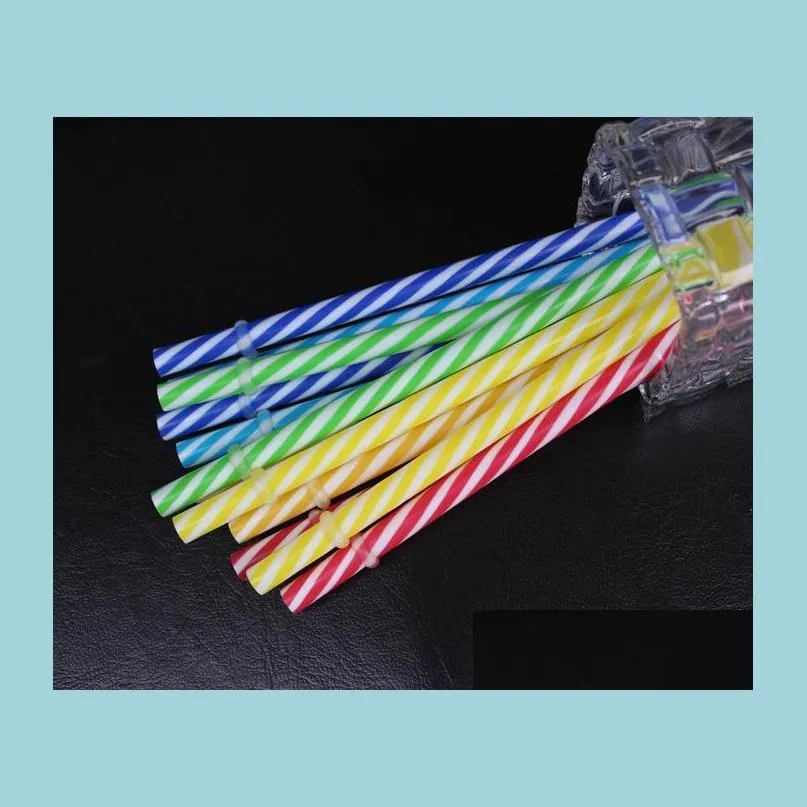 Drinking Straws Wholesale100Pcs Reusable Biodegradable Distored Color Beverage Hard Plastic Stripe Drinking Sts Drop Delivery Home G Dhtjf