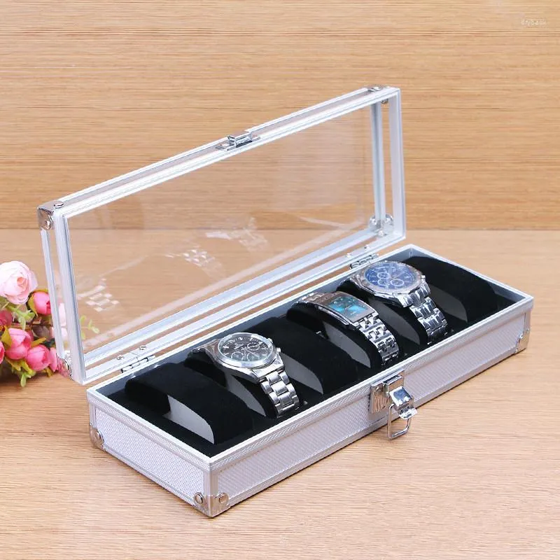 Caixas de relógio Fashion Luxury 6/12 Grid Caixa de alumínio Display Caso de jóias Coleção