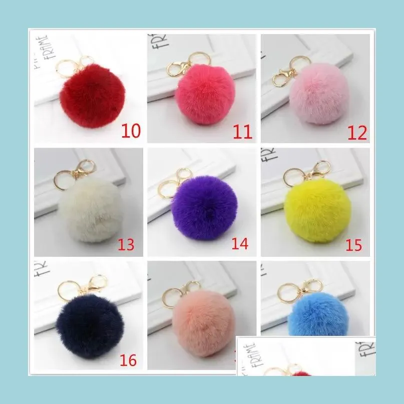 Keychains Lanyards Rabbit Fur Ball Keychains Soft Lovely Gold Metal Key Chains Pom Poms Plush Keychain Car Keyring Bag Earrings Ac Dhons