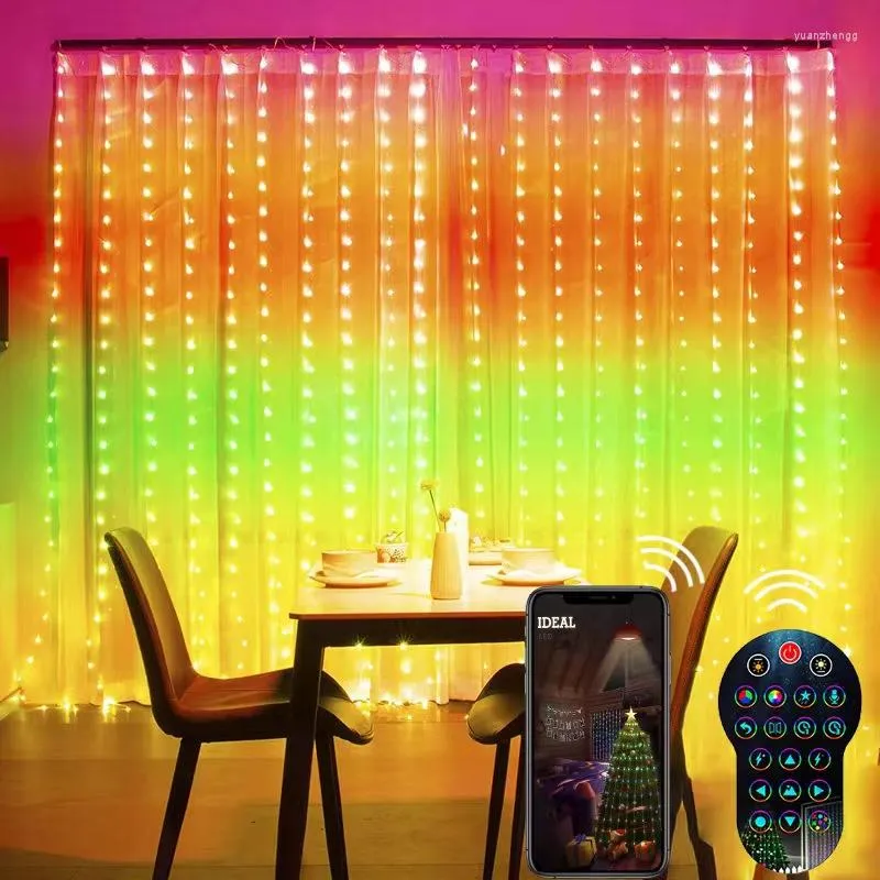Строки Умные приложения управление приложениями RGB Занавестные огни навидад светодиодные струнные световые световые гирлянда для оконная спальня Рождество