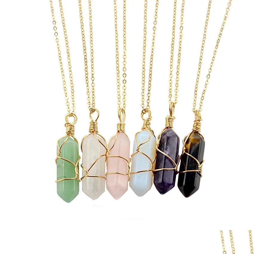 Hänghalsband Hexagon Shape Chakra Natural Stone Healing Point Pendants Halsband med guldkedja för kvinnor smycken Drop Delivery DHZS0