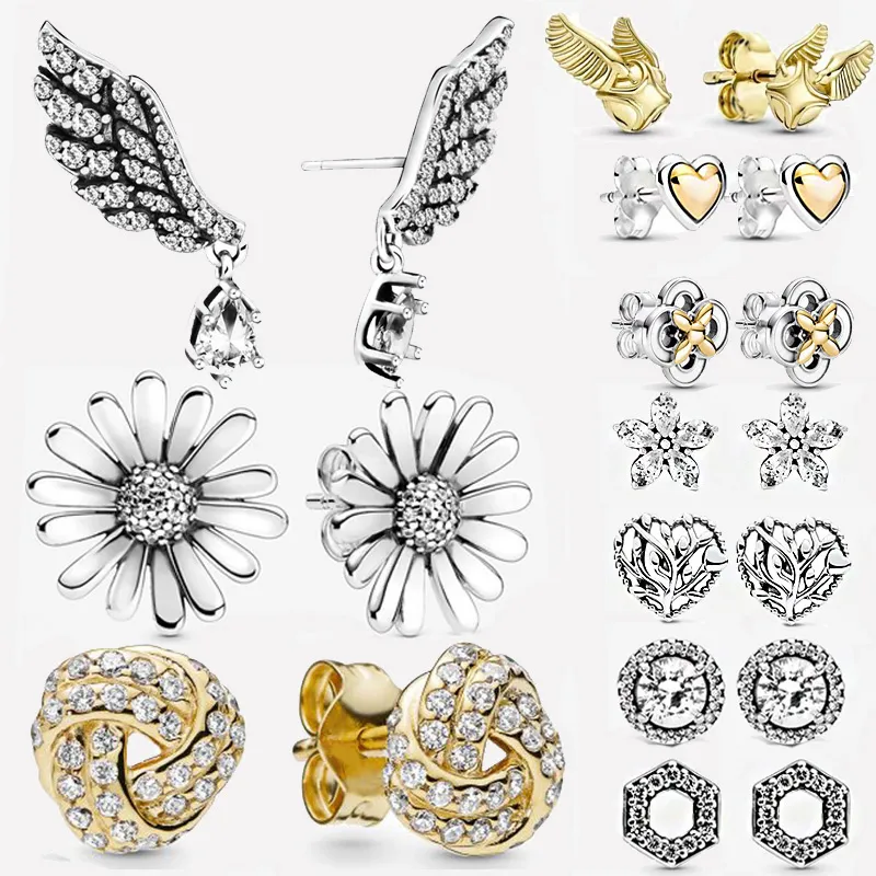 i nuovi popolari orecchini a forma di cuore con ala d'angelo lampeggiante in argento sterling 925 sono adatti per i gioielli Pandora di moda femminile del regalo di compleanno di anniversario