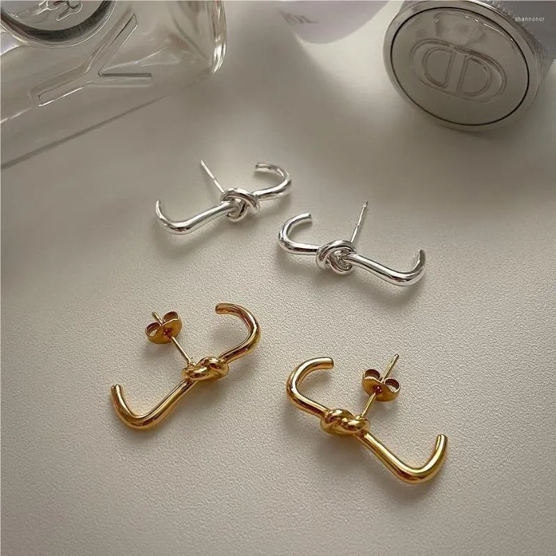 Boucles d'oreilles à tige en or 18 carats authentiques en argent sterling 925 avec nœud de barre, bijoux d'oreille pour grimpeur C-C1050