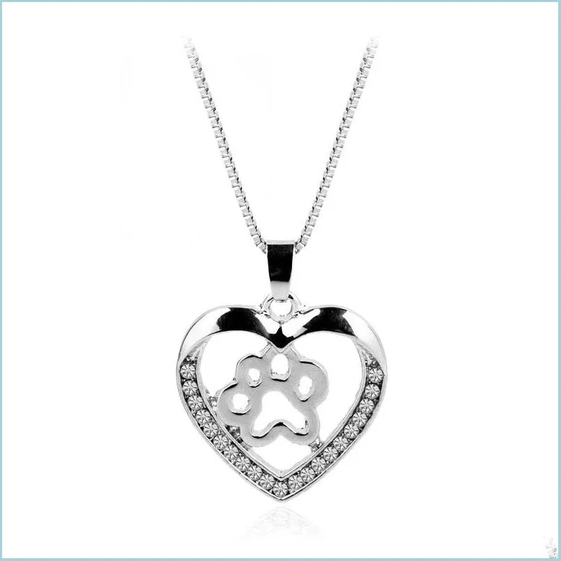 Pendant Necklaces Pet Dog Paw Footprint Hollow Love Heart Pendant Sier Color Choker Necklaces For Women Jewelry Necklace Drop Delive Dhnvq