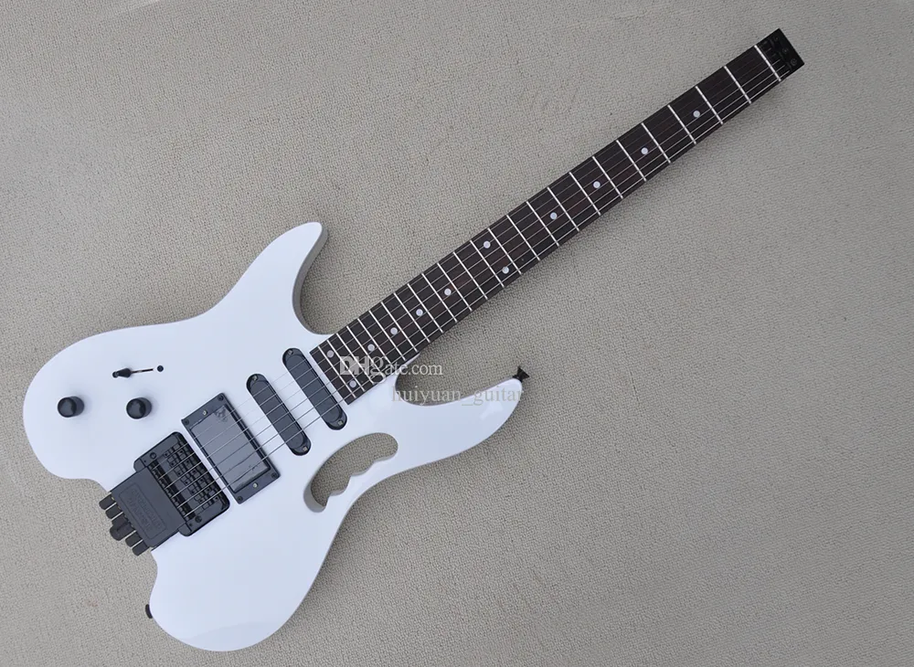 Floyd Rose Rosewood Kıvresi ile sol elle beyaz başsız elektro gitar, istek olarak özelleştirilebilir