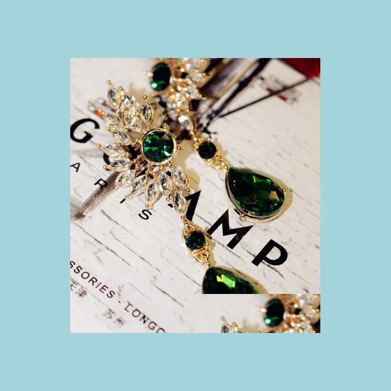 Dangle Avize Küpe Güzel ifade moda mücevher tasarımı yeni Kore kristal damla küpe elmas değerli taş kanat fea dh9pl