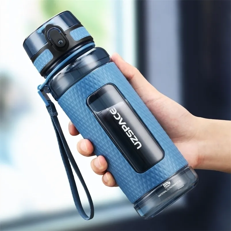 Bottiglie d'acqua UZSPACE Sport Palestra Shaker portatile a prova di perdite Bollitore da viaggio all'aperto Bottiglia per bevande in plastica BPA Free 221109