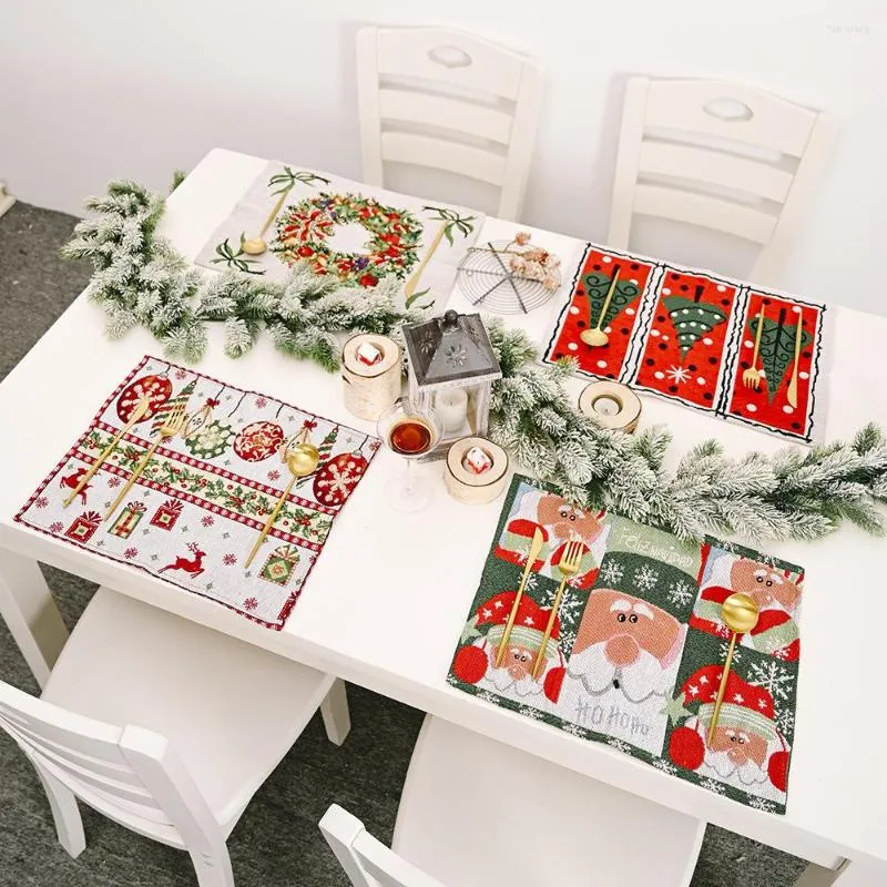 Table Mats 2022 Merry Christmas Trees Elk Wreath Santa Placemats Of Winter Mat For Outdoor Indoor Home Party Kitchen Dining Decor