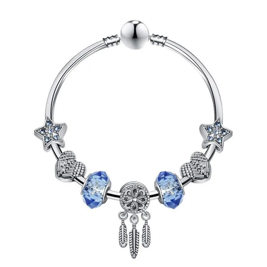 سحر أساور سحر الملاءمة للأساور الأزرق النجمة الخرز Dream Catcher Dangle Pengle Bangle Love Bead Diy Wedding Jewelry Accessori Dhejm