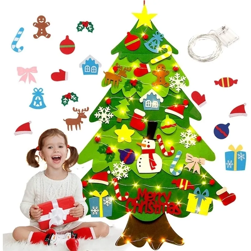 Juldekorationer DIY Felt träd med LED -strängljus för barn Xmas Gifts Decor Year Party Supplies 221109