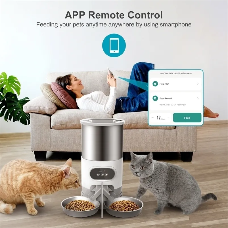 Кошачьи чаши кормушки 4.5L Wi -Fi App Automatic Pet Preder Dry Food Dispenser Timer Timer Feeding для крупных кошек собак Smart Bowl 221109