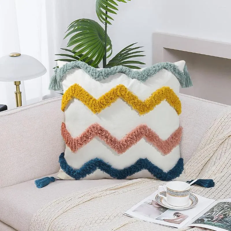 Pillow Color Tufted Throw Cover Home Decor Cotton Boho For Couch 45x45CM Cozy Pillowcase With Four Corners Tassels