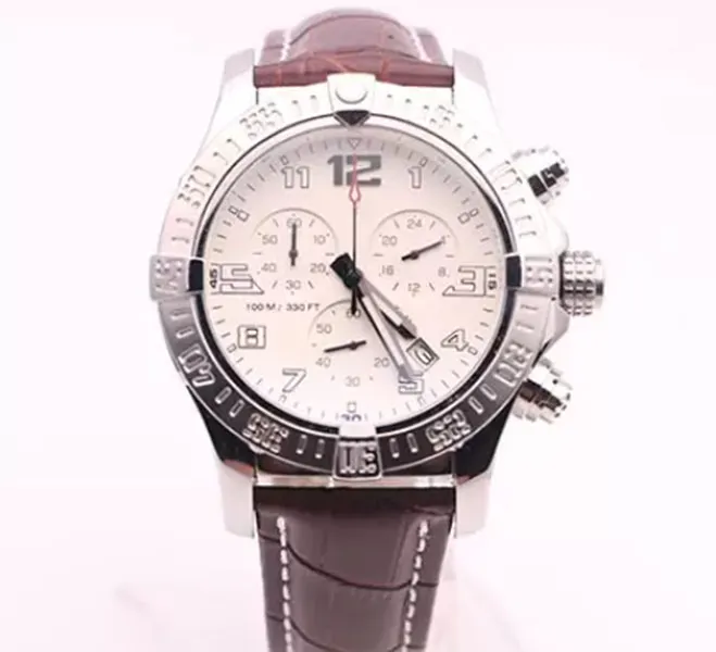 DHgate sélectionné fournisseur montres homme seawolf chronographe cadran blanc ceinture en cuir marron montre quartz batterie montre mens robe montre-bracelet 600