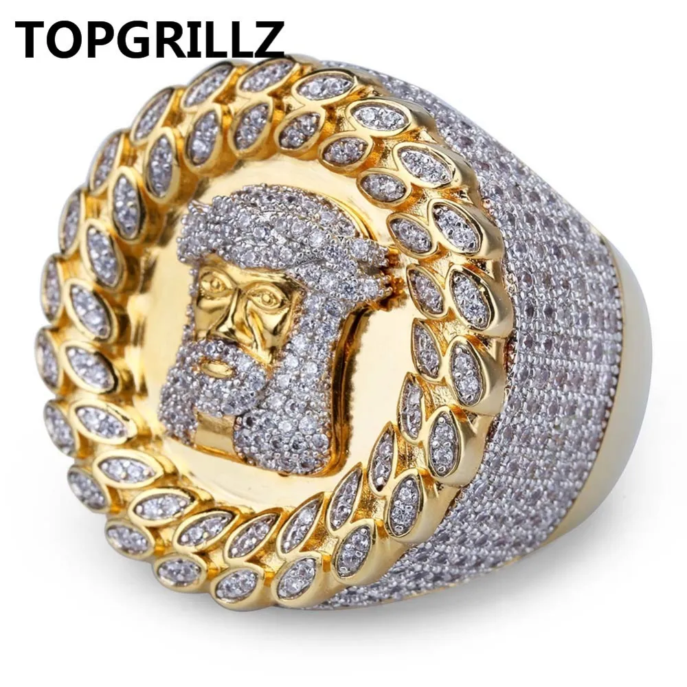 Anéis de banda TopGrillz chegada Hip Hop Men Ring Copper Gold Color Micro pavimentado AAA CZ Stone Faraoh Rodada com 8 9 10 11 12 221109