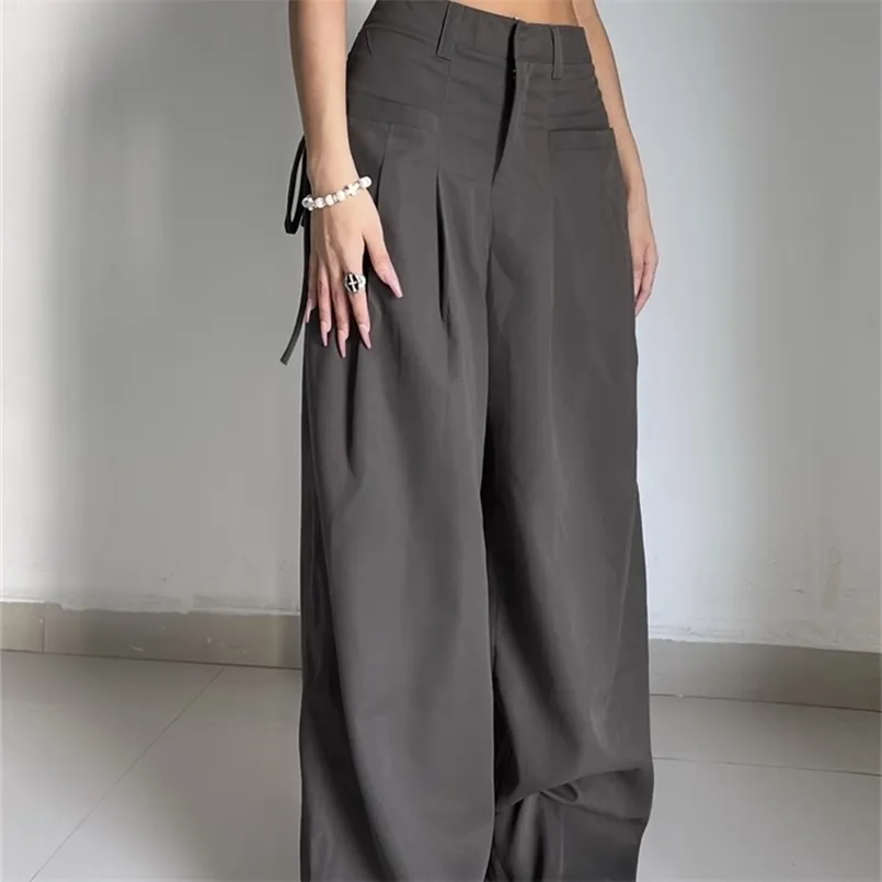 Pantalon Femme Capris HEYounGIRL Chirurgie Casual Jambe Large Femmes Taille Haute Rue Basique Pantalon De Survêtement Lâche Coréen Rétro Gris Bureau Dame 221109