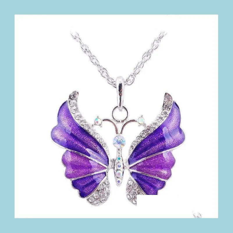 Pendant Necklaces Pendant Necklaces Charm Sier Rhinestone Crystal Butterfly Chain Necklace Drop Delivery Jewelry Pendants Dhi3F