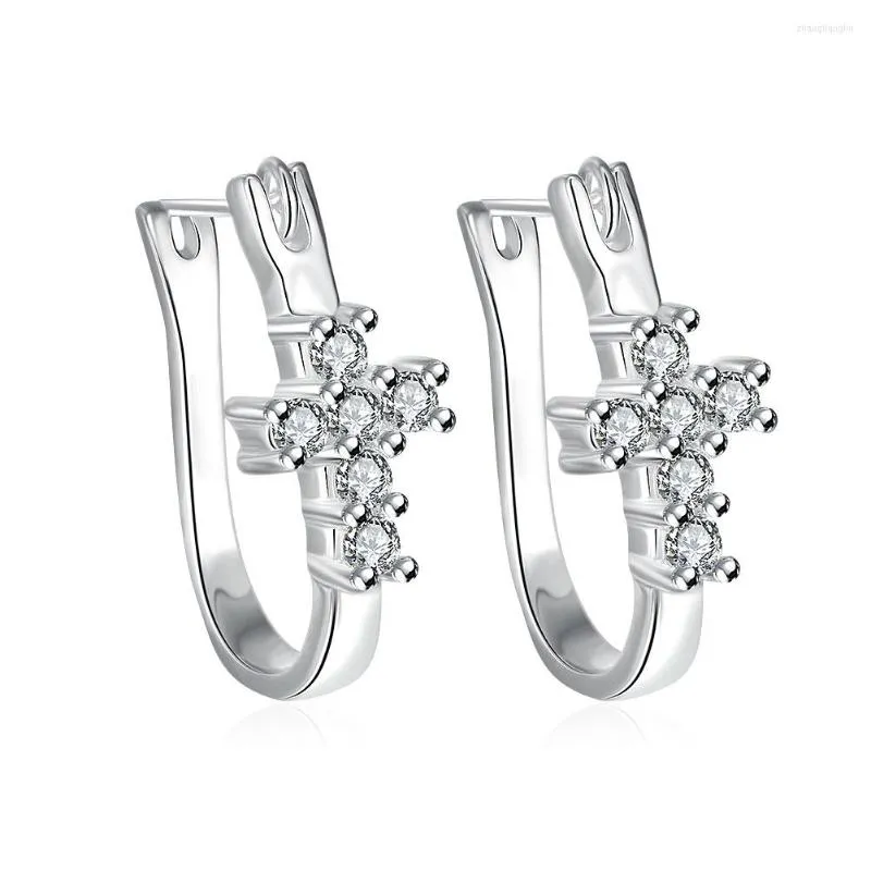 Hoop Earrings Seanlov Fashion Trendy Silver Color Crystal Juses Cross Jewelry For Women CZ-Stone Charm Earring Bijoux