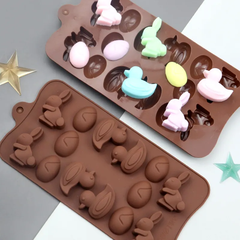 14-Cavity Rabbit Duck Silicone Mold Diy Egg Chocolate Cookies Pudding Candy Birthday Children's Day Party Baking Tools MJ1065