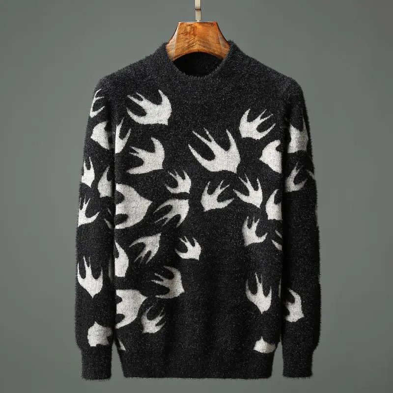 Projektant męskich swetrów Jesień/zima Styl mody ulicznej Damski ciepły, outdoorowy duży rozmiar klasyczny czarny sweter z nadrukiem połączony z wełnianym swetrem.