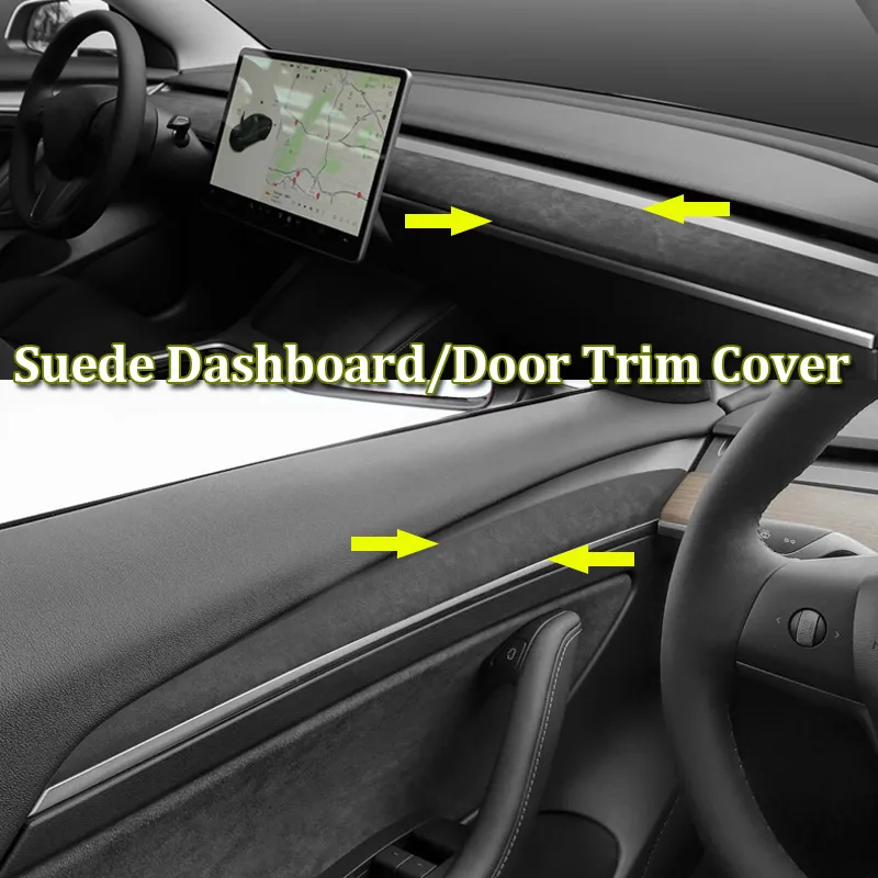 Couvercle de protection du panneau de tableau de bord en daim pour le modèle Tesla Modèle Y Couvercle de garniture à 3 portes 2022 ACCESSOIRES INTÉRIEUR