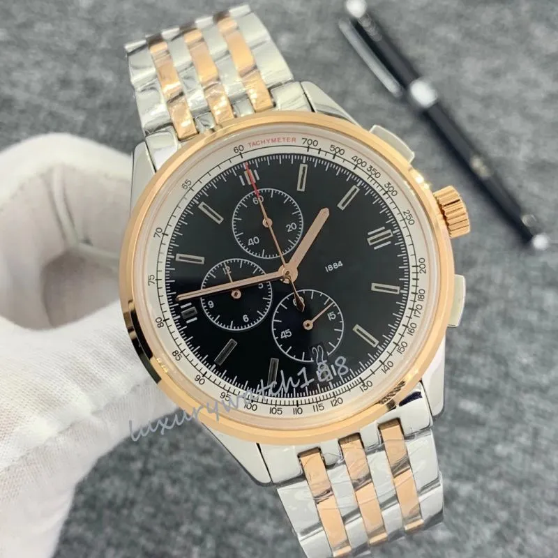 Смотреть для Mens Luxury Designer Watch Multifunctional Chronometer Quartz Движение розовое золото размер 46 -мм кожаный ремешок из нержавеющей стали сапфировой стеклянный стеклянный
