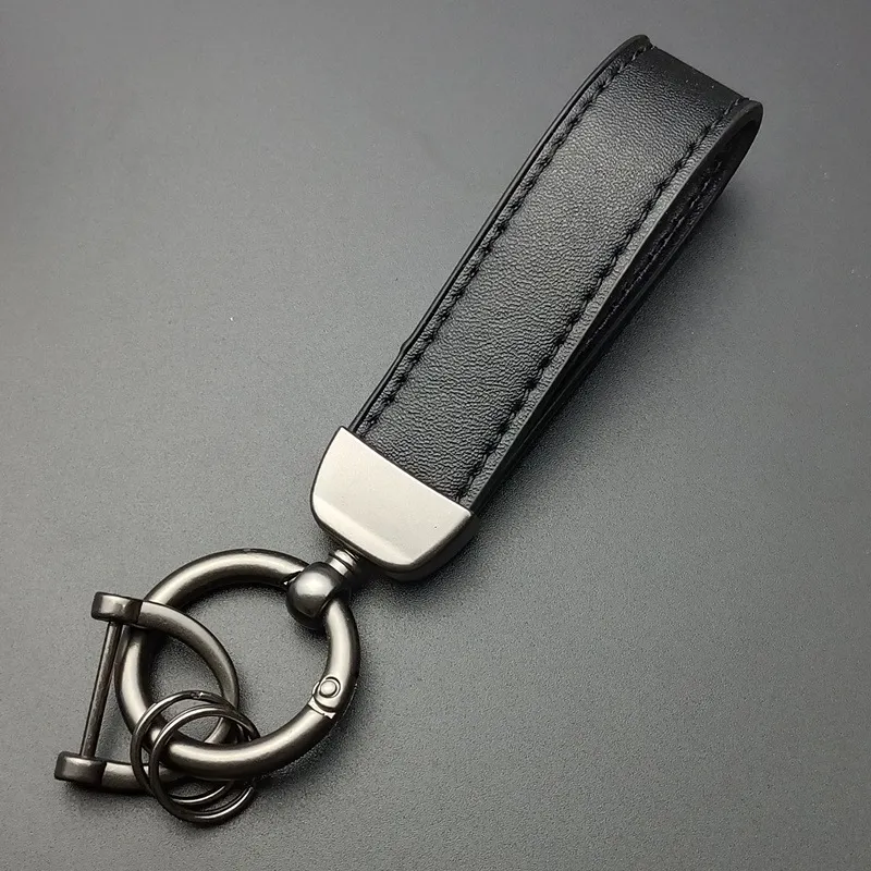 Fashionable leather car keychain Customizable keychain Premium keychains Metal ring Creative key chain Pure black Classic