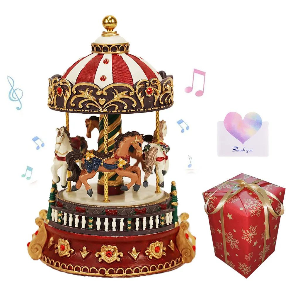 Objets décoratifs Figurines Merry Go Round Boîte à musique Géométrique Décoration de chambre de bébé Cadeau de Noël Boîte carrousel cheval Anniversaire Saint Valentin 221108