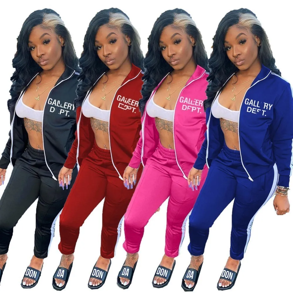 2024 Designer Marca Mulheres Tracksuits Jogging Ternos Carta Imprimir 2 Peça Set Manga Longa Sweatsuits Stand Collar Outfit Sportswear Jaqueta Calças Roupas Esportivas 8883-4