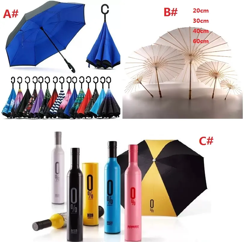 Bottle Umbrella Fashion umbrellas Wine Bottle Umbrella 3-Folding Umbrella Fashion Creative Styles Reverse C Handle Bridal Wedding Parasols White Paper Umbrellas