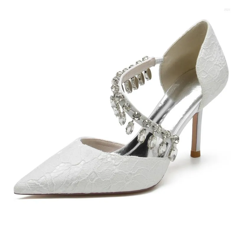 Chaussures habillées Mariage de dentelle à talons hauts pour la mariée pointu à orteil Slip sur strass de femmes Talons Pumps pour / Engagement / Evening / Prom