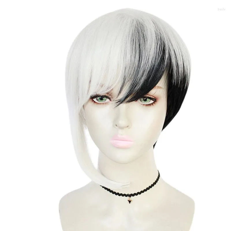 Party Supplies Dr Stone Asagiri Gen Cosplay Wig Unisex Anime Character Headgear Black And White Mixed Short Hair Wigs Cap279u
