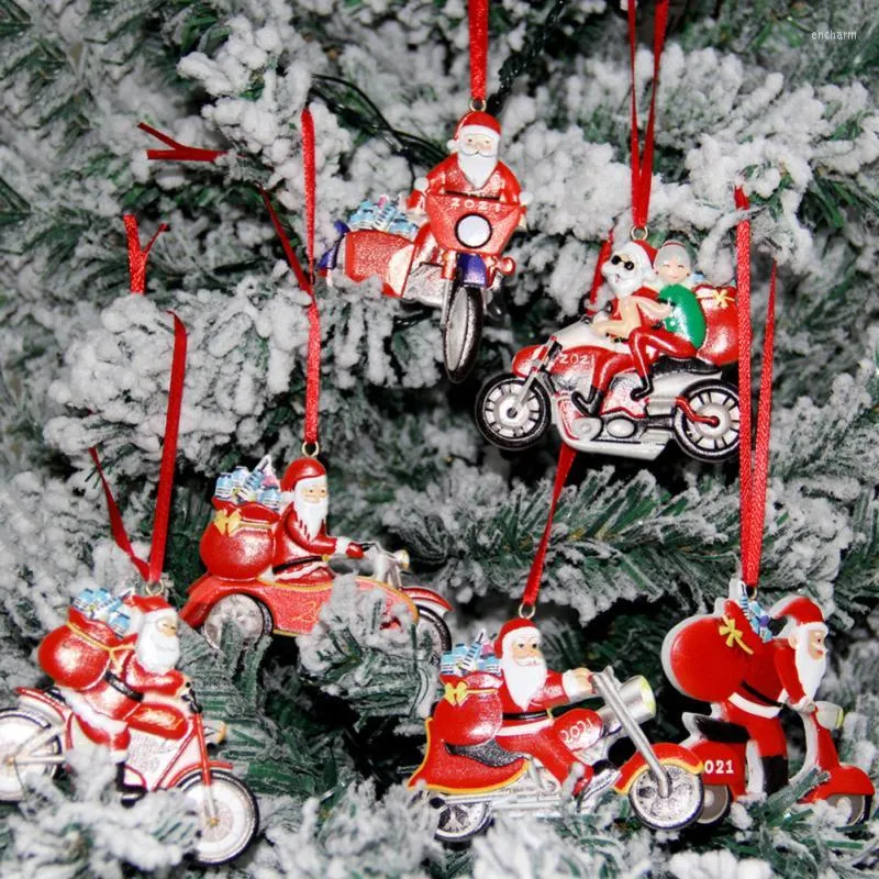Décorations de Noël 2022 Ornements Père Noël sur une moto Pendentif DIY Résine Peint Arbre Maison Ornement Cadeau
