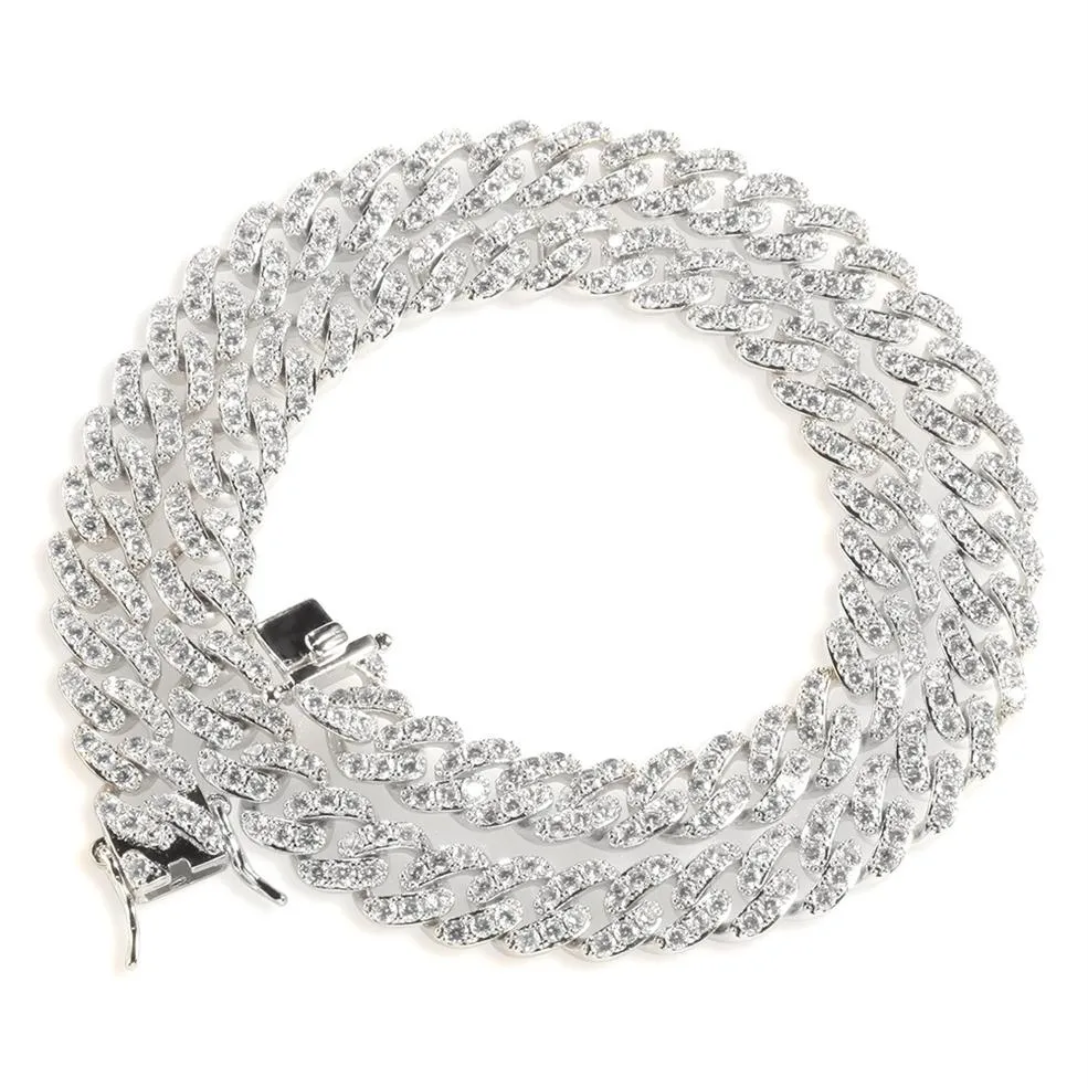 Iced Out Miami Catena a maglie cubane Argento Catene d'oro da uomo Collana Bracciale Moda Gioielli Hip Hop 9MM1766