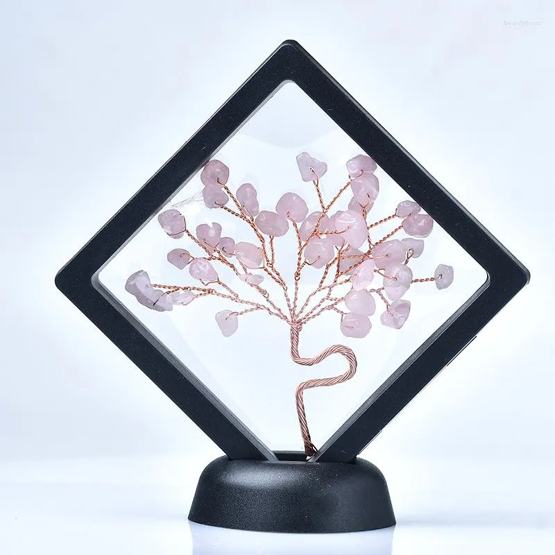 Figurines décoratives Naturel Rose Quartz Améthyste Arbre De Vie Gravier Spécimen Chakra Rock Minéral Décor À La Maison Heureusement Arbres Noir Plastique