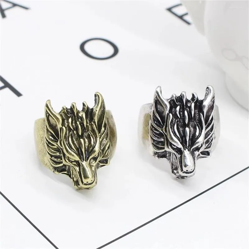 Bagues de grappe Punk Animal anneau hommes Steampunk Dragon Bronze Vintage bijoux têtes de loup Cocktail fête cadeaux goutte