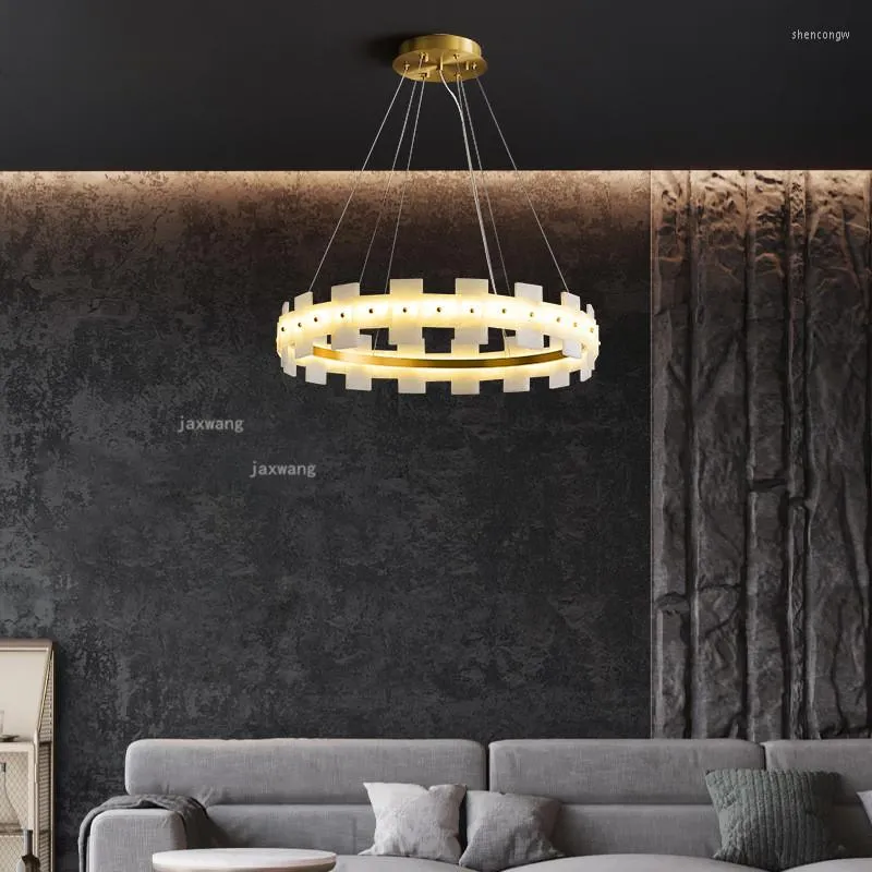 Lustres Lumière Luxe Moderne Marbre Loft Nordique Cuivre Déco LED Chambre Lampe Suspendue Luminaires Salon Lustre Éclairage