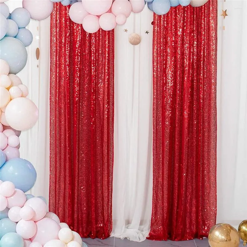 Rideau 17 couleur rouge or paillettes rideaux toile de fond 2FTx8FT fête mariage Po fond décor drapé panneaux