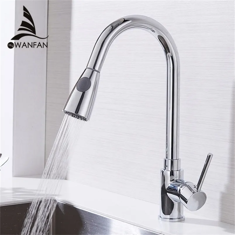 Kitchen Faucets Chrome Single Handle Pull Out Tap Hole Swivel 360 Degree Water Mixer 408906 221109