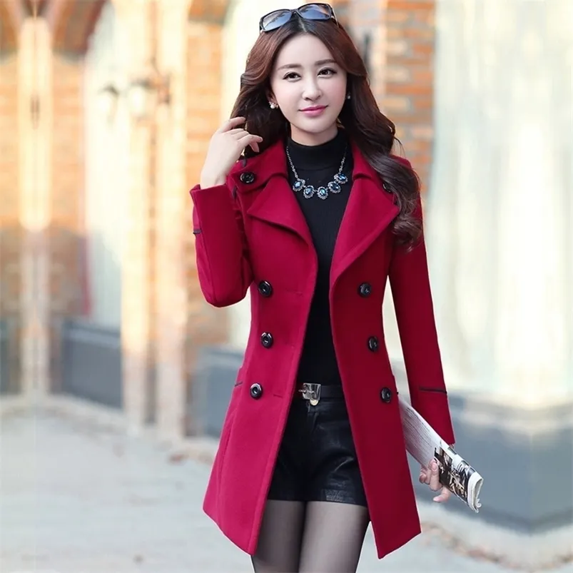 Women's Wool Blends Korean Coat Fashion Woolen Overcoat Women Slim With Belt Meidum Long Casual Spring Autumn Coats Femme Casaco 221110