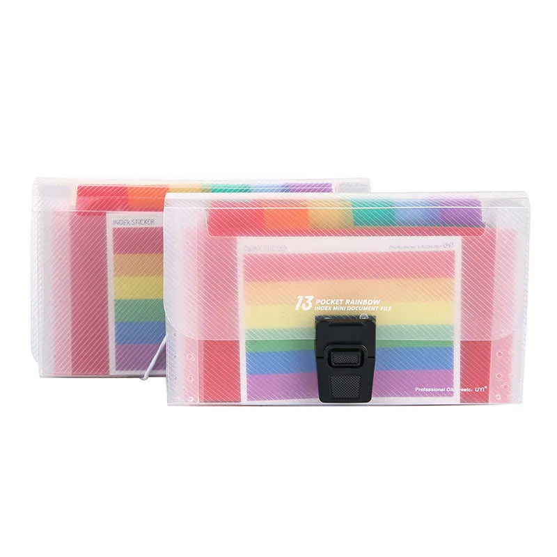 13 ızgara toka dosya klasörleri A6 Mini Masa Ofis Organizer Binder Belgeler için Rainbow Çok Katmanlı Bilgi Organ Çantaları