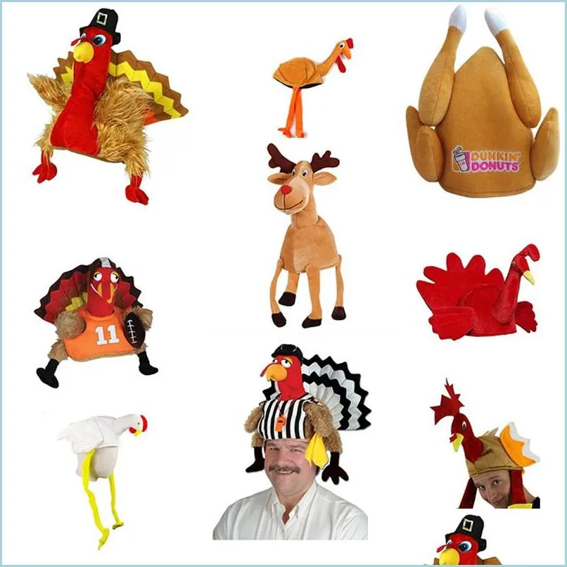 Chapeaux De Fête Thanksgiving Dinde Chapeau Drôle Adts Tenue Rôtie Costume De Fête D'Halloween Accessoire Cadeau Drop Delivery Home Garden Festiv Dhlbq