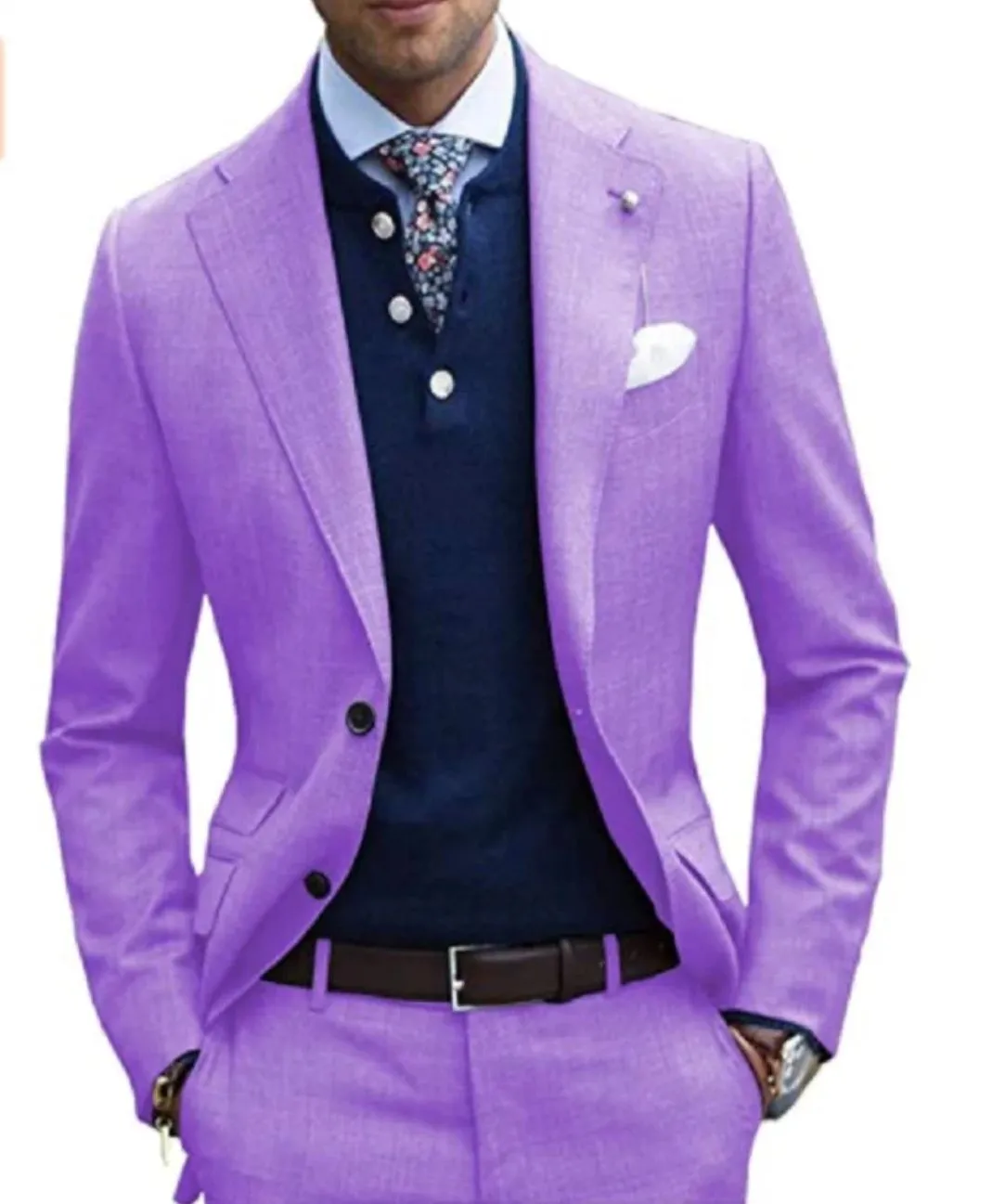 Tuxedos de lavanda da moda Tuxedos Men Dress Disch Notch Lapel Men Blazer Prom Dinner/Darty Terno