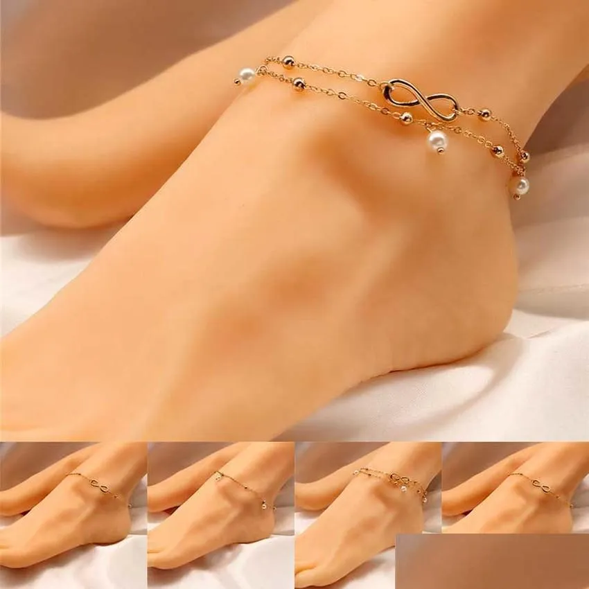 Anklets sier Gold Infinity Anklet Chain Mtilayer ankletsブレスレットフットドロップ配信ジュエリーdhord