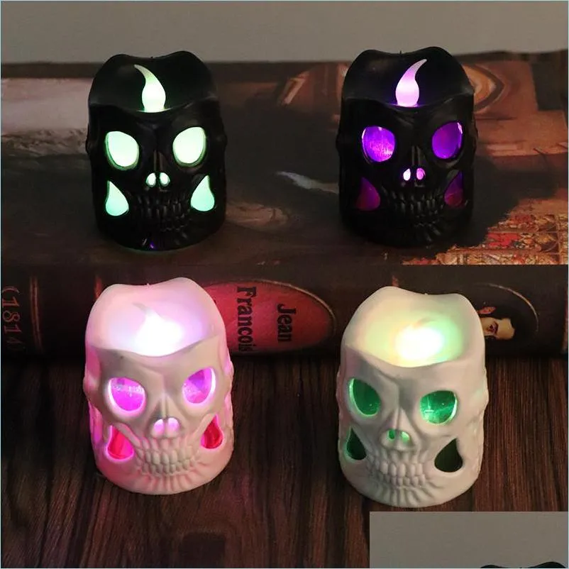 Candles Led Luminous Skl Candle Halloween Creative Haunted House Bar Party Decoration Black White Plastic Candles Drop Delivery Home Dhoum
