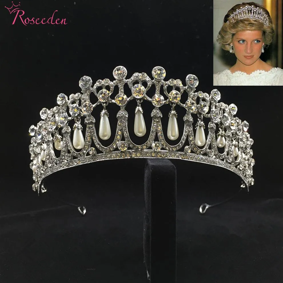 Classic Princess Diana Crown Crystal Pearl Bridal Wedding Tiara Crowns Hårtillbehör smycken RE3049 Y200727314S