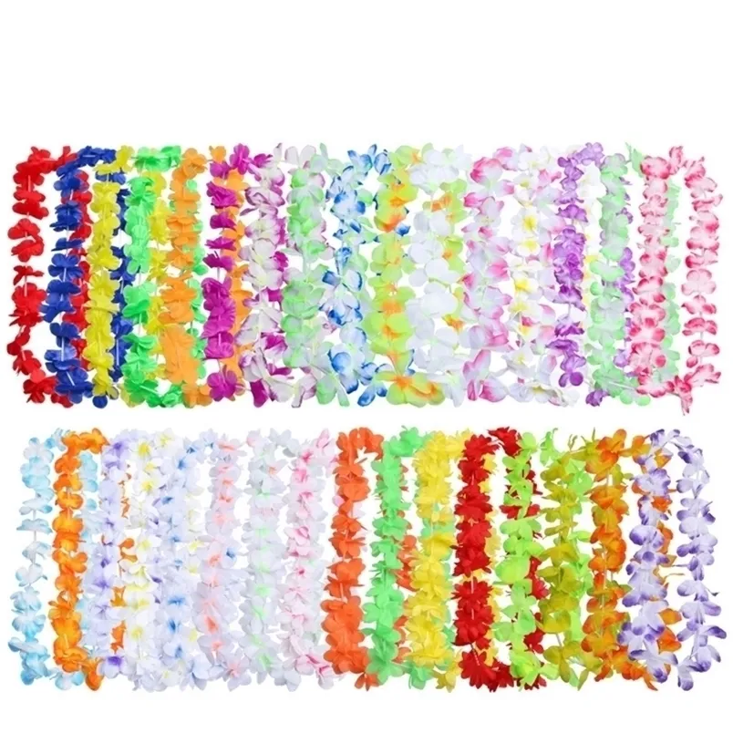 Decorative Flowers Wreaths 50/100pcs Hawaiian Leis Garland Artificial Flower Necklace Birthday Bridal Summer Party Hawaii Beach Decoration Supplies 221109