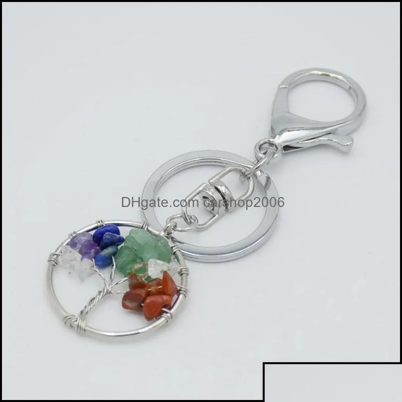 Porte-clés Porte-clés Cristal Naturel Pierre Anneau Arbre De Vie Pendentif À La Main Porte-clés Titulaire Pour Femmes Fille Sacs De Voiture Accès Carshop Otio2