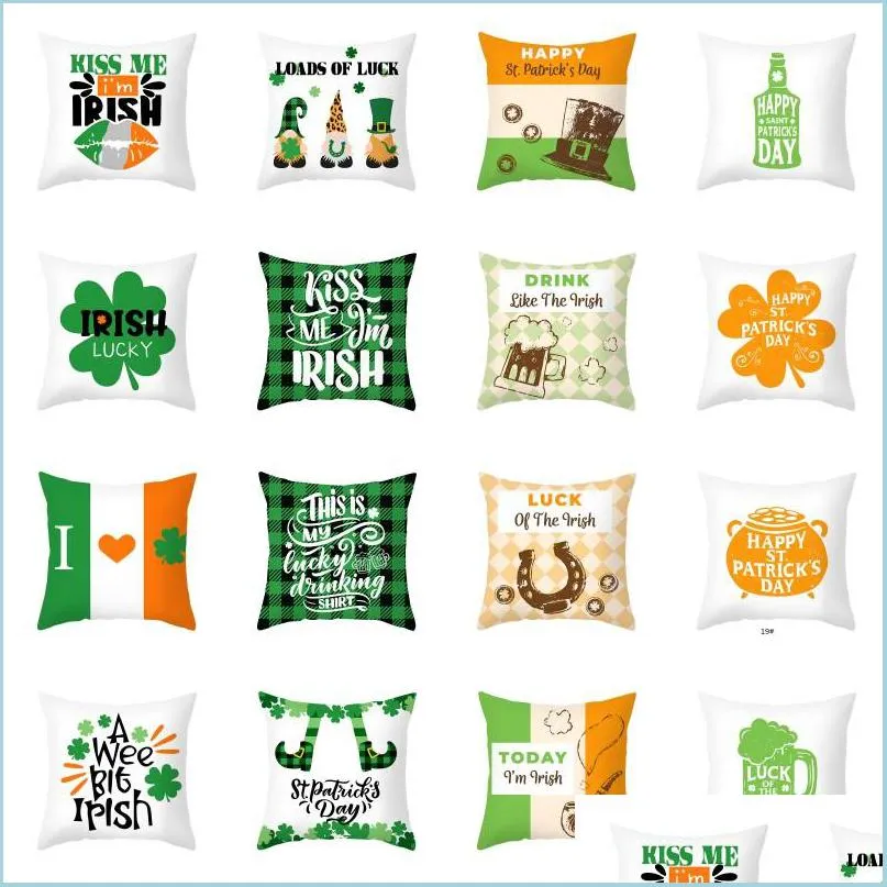 Kuddefodral St Patricks Day Pillow ERS 18x18 tum Dekorationer Shamrock Clover Throw Pudow Case Cushion Fall f￶r heminredning Drop Deli Dhrwn