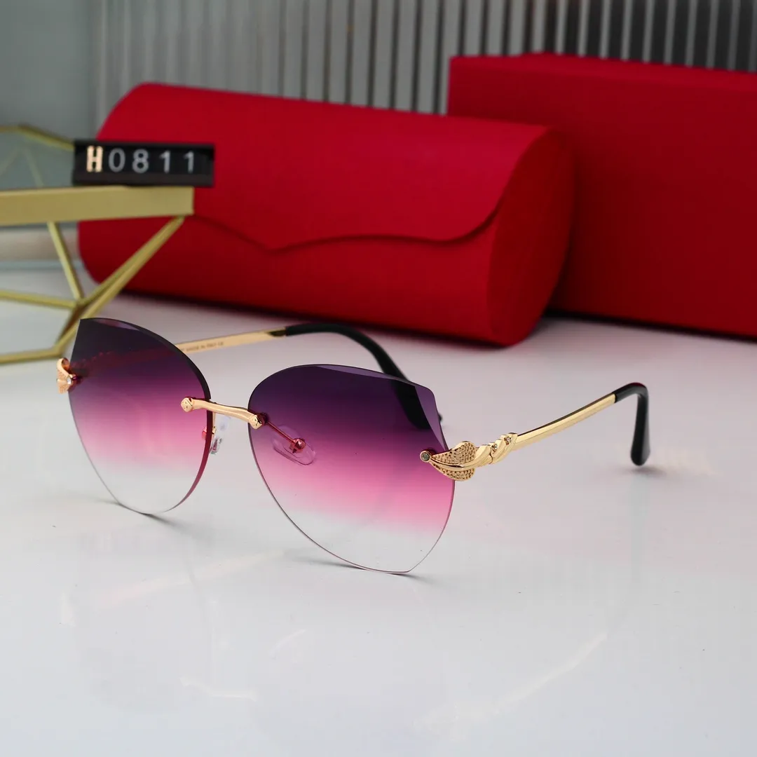 Classic Brand Design Polarized Sunglasses Fashion Rimless Luxury Women Pilot Vintage Sunglass UV400 Eyewear Glasses Cat-Eye Frame Polaroid Lens 0811